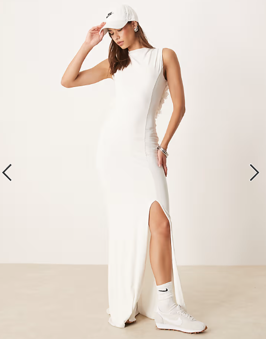ASOS DESIGN sleeveless with open back with flower trim maxi dress in white