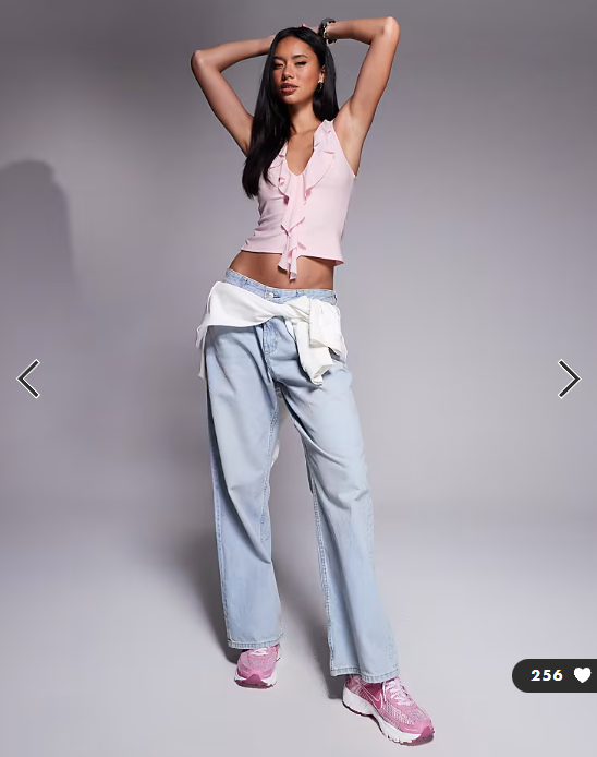 ASOS DESIGN plunge ruffle neckline racer back top in baby pink