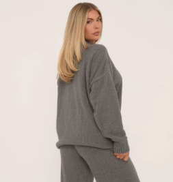 Long Sleeve Swirl Detail Oversized Sweatshirt In Grey