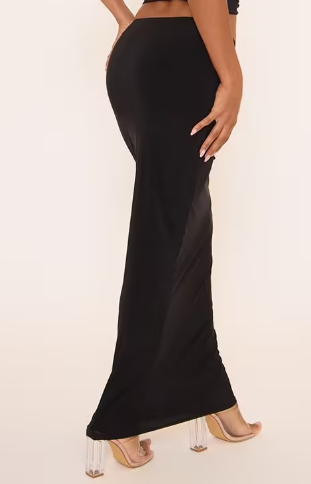 Ego - Mid Rise Ruched Detail Maxi Skirt In Black