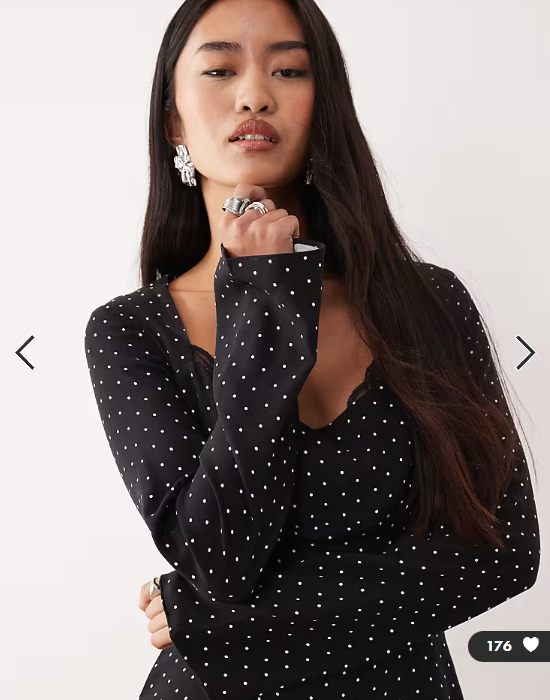 Nobody's Child Olivia lace square neck mini dress in black polka dot