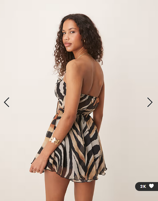 Miss Selfridge beach chiffon tie front playsuit in zebra print