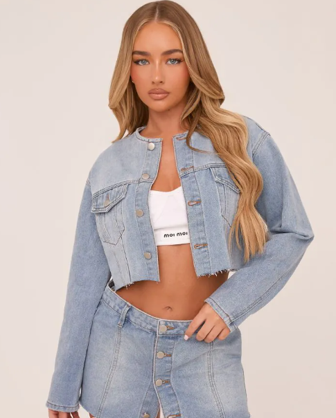 Denim Collarless Jacket