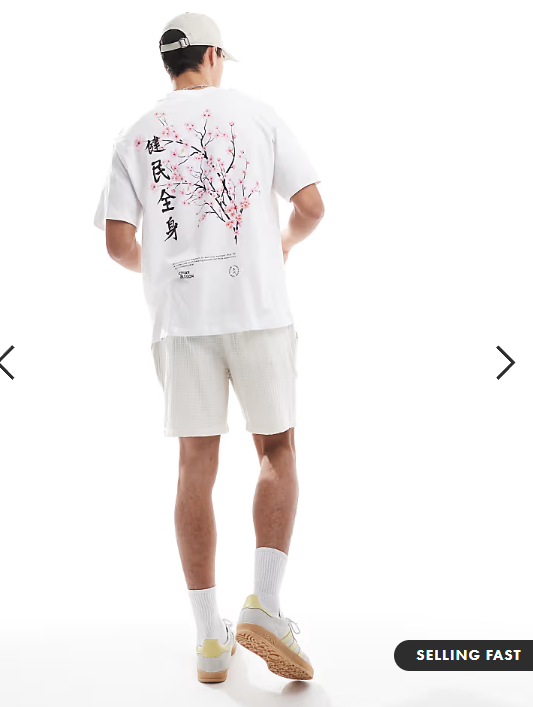 Jack & Jones oversized t-shirt with japanese blossom print in white