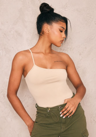 Stone Contour Slinky Strappy One Shoulder Bodysuit