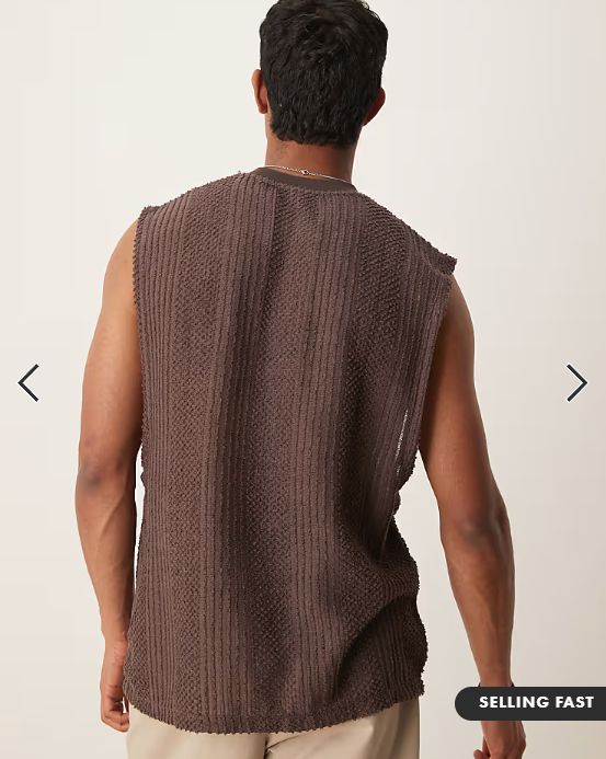 ASOS DESIGN oversized vest in brown textured fabric.