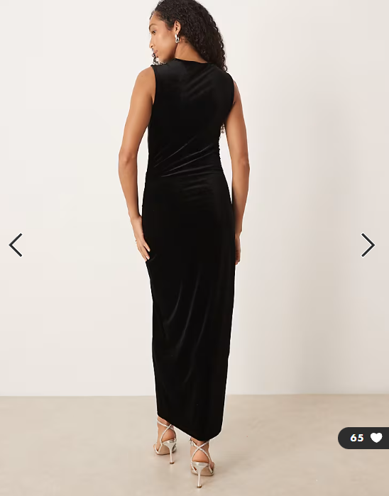 Vila high neck velvet ruched maxi dress in black