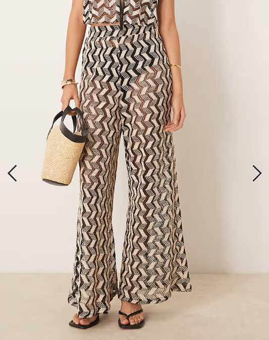 Asos - New Look co-ord chevron crochet look trousers in black