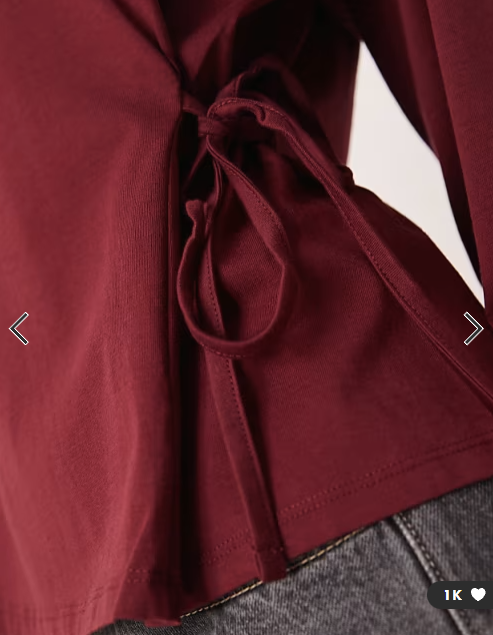 ASOS DESIGN tie waisted detail long sleeve top in dark cherry