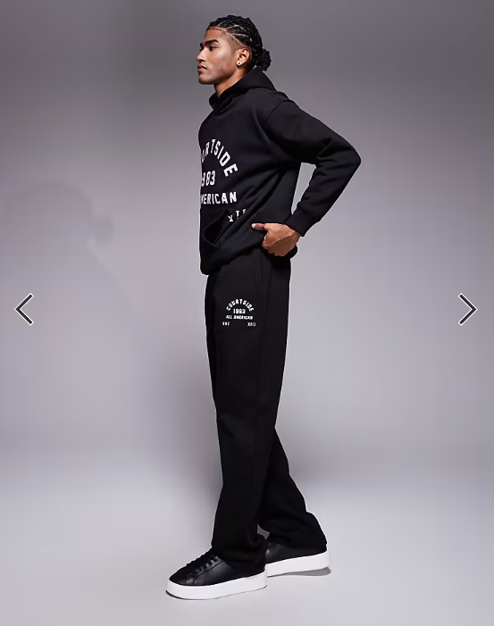 Courtside co-ord straight leg joggers in black with collegiate print