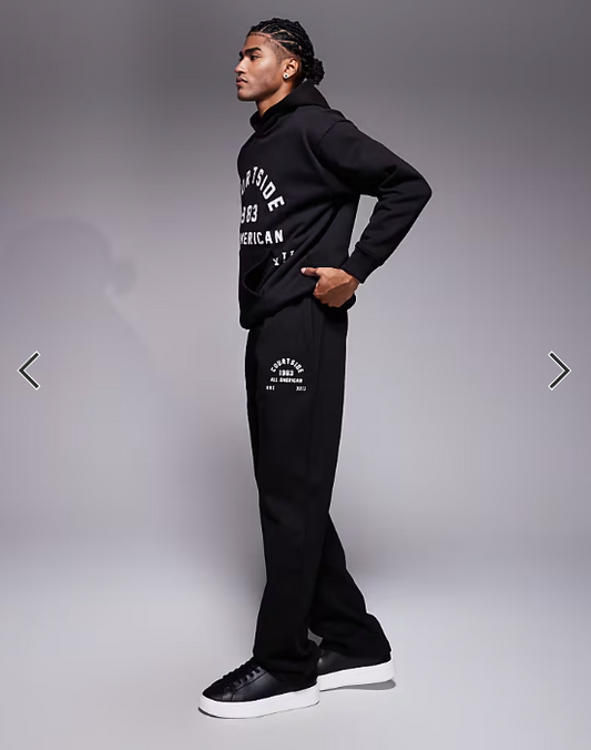 Courtside co-ord straight leg joggers in black with collegiate print