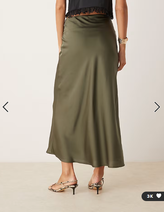 Vila satin maxi skirt in olive green