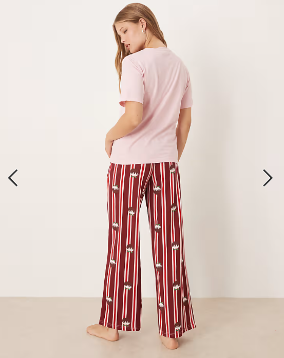 Threadbare short sleeve christmas pudding pyjamas with stripe trouser in pink and red SET