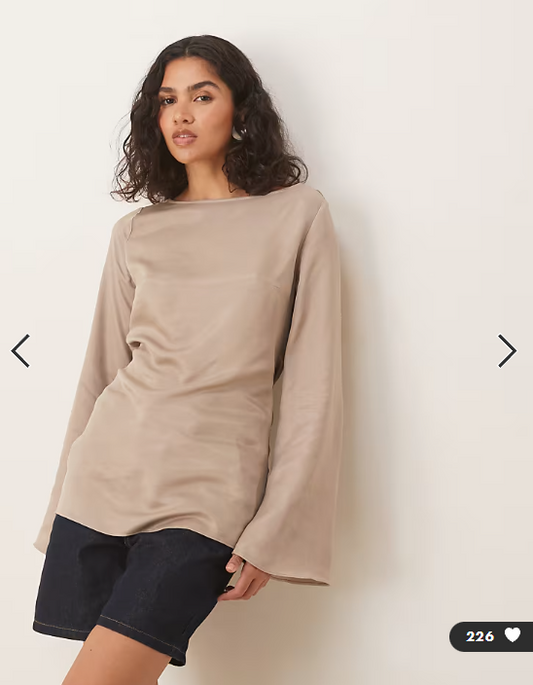 Asos - satin cowl back angel sleeve top in brown