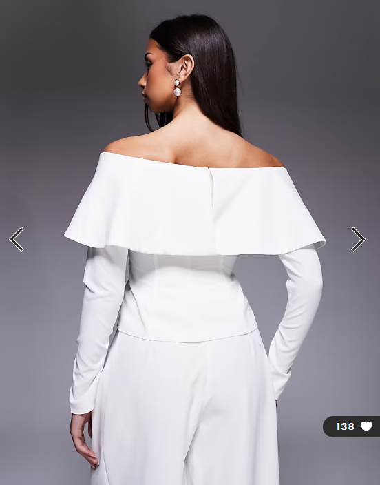 ASOS LUXE off shoulder blazer with gold hardware co-ord in ivory