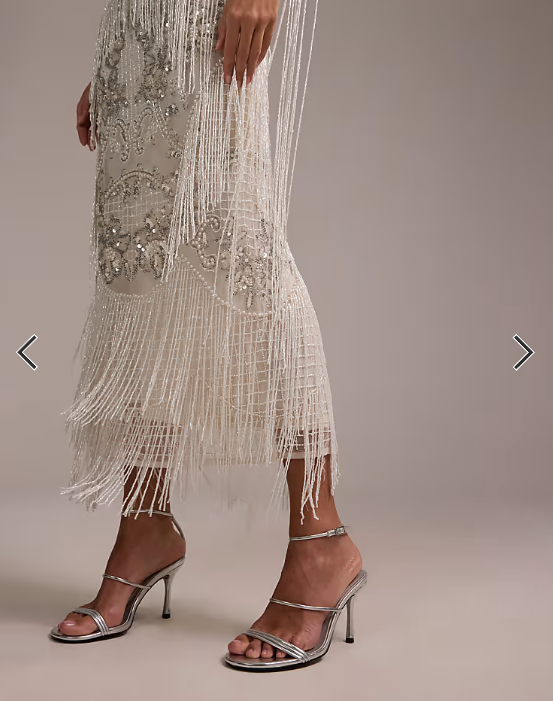 ASOS DESIGN fringe embellished square neck maxi wedding dress in ivory