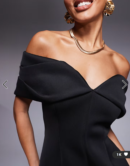 ASOS DESIGN fold back detail bardot mini dress in black in scuba-style fabric