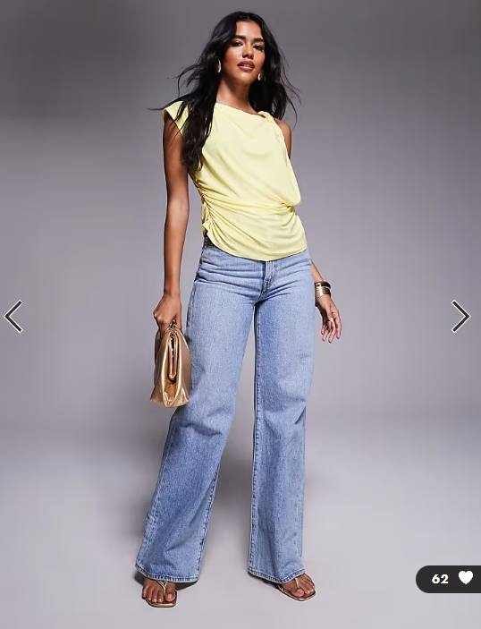 ASOS DESIGN twist shoulder drape top in yellow