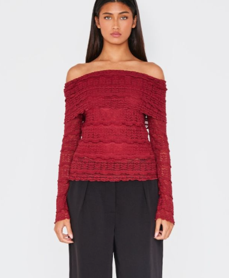 Plt - Burgundy Textured Bardot Long Top