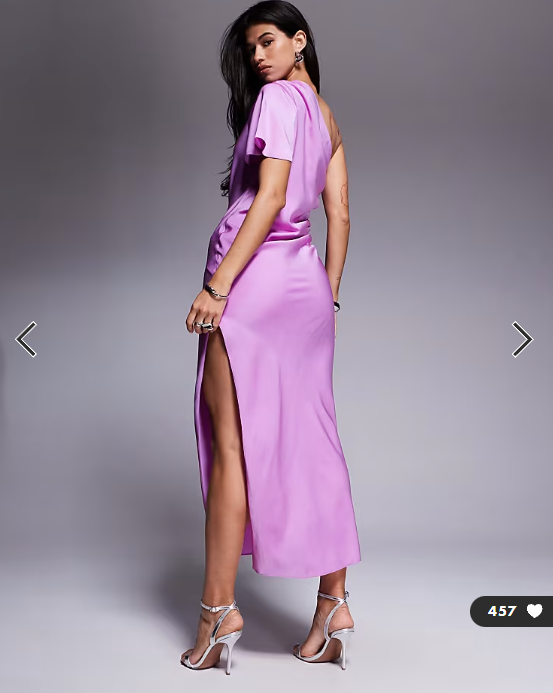 ASOS DESIGN satin one shoulder flutter sleeve midi dress in pink lilac