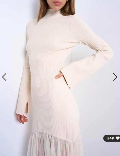 Topshop knitted full skirt dress in ivory