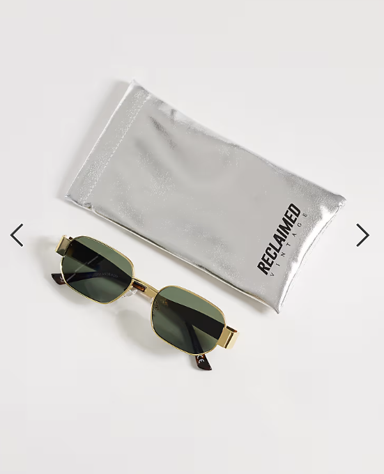 Reclaimed Vintage unisex wire frame sunglasses with built up sides in gold