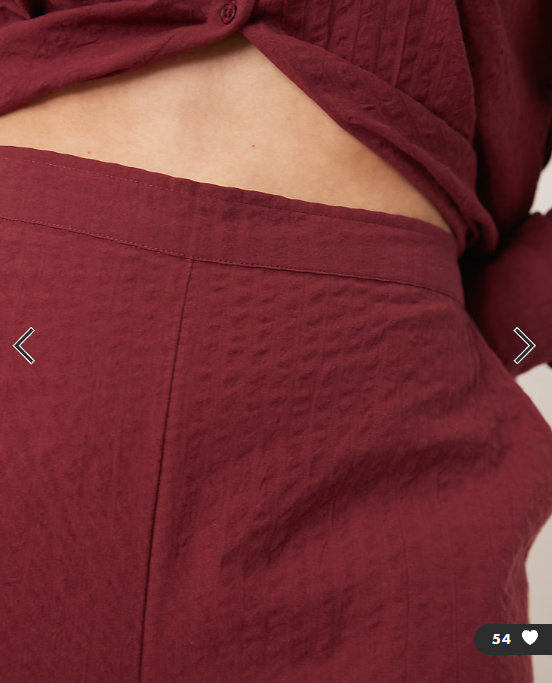 ASOS DESIGN Curve seersucker relaxed pull on trousers co-ord in burgundy
