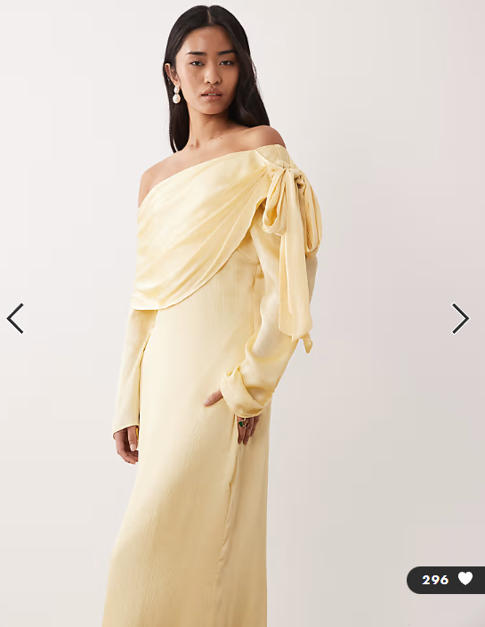 Pretty Lavish satin one shoulder bow maxi dress in lemon
