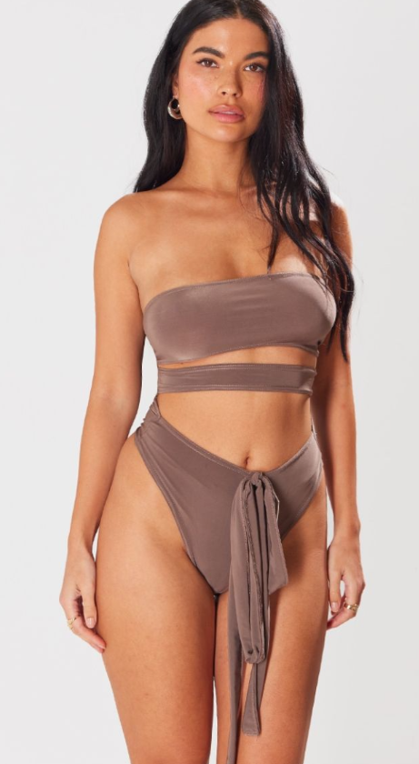 Mocha Slinky Twisted Front Bodysuit