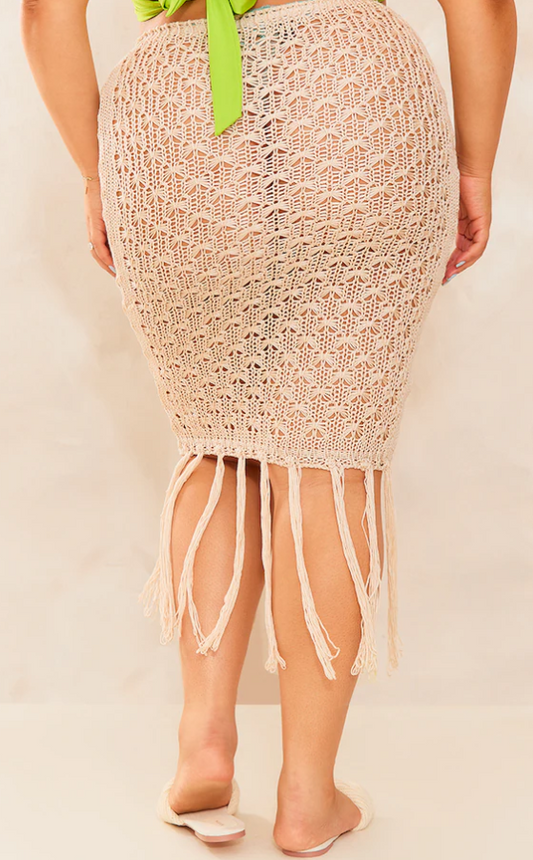 Plus Stone Knitted Tassel Maxi Skirt