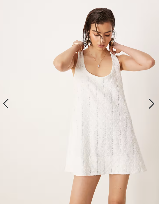 ASOS DESIGN crochet scoop trapeze swing mini dress in white