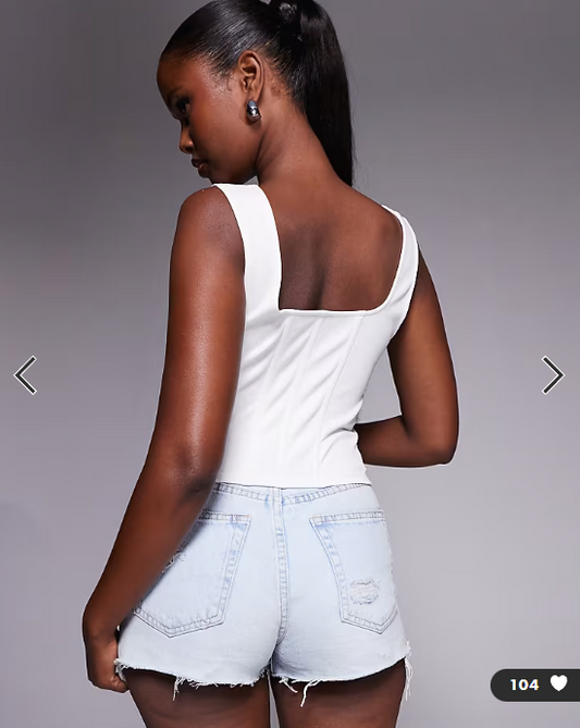 ASOS DESIGN corset top with eyelet front in ivory