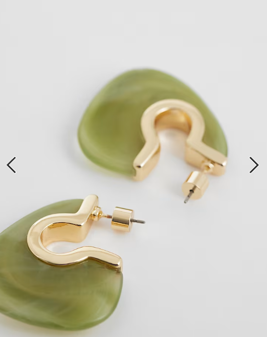 ASOS DESIGN half hoop earrings with green resin design in gold tone