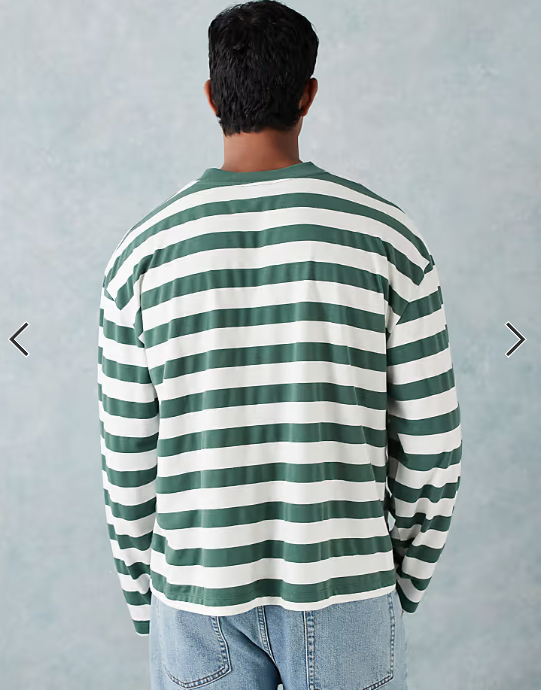 ASOS DESIGN heavyweight boxy oversized long sleeve T-shirt in green stripe.