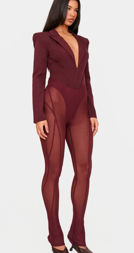 Burgundy Woven Binding Detail Tailored Jumpsuit