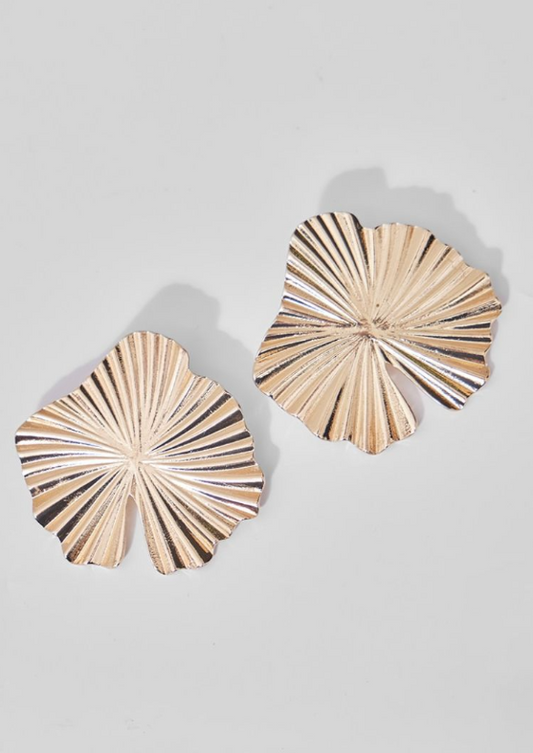 Gold Textured Large Floral Stud Earrings