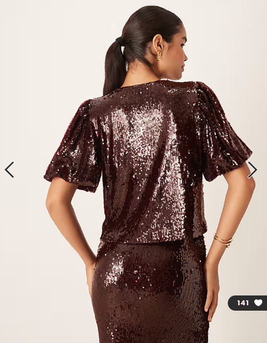 YAS premium sequin top in burgundy