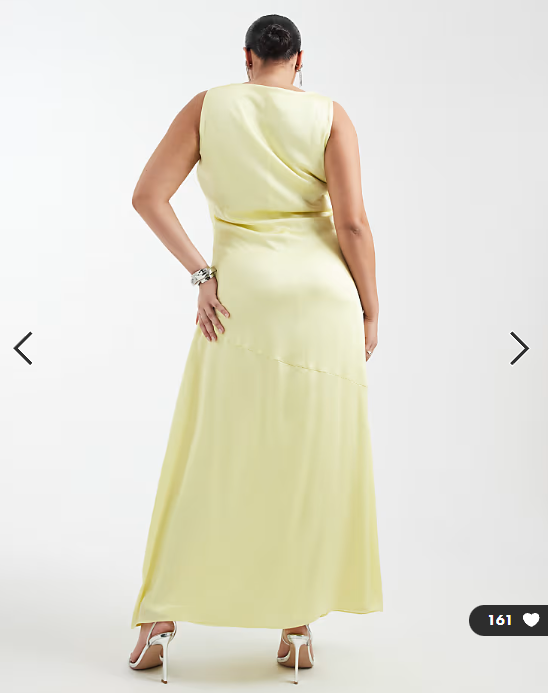 TFNC Plus Bridesmaid satin cowl front and back maxi dress in butter lemon