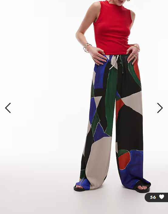 Topshop satin tie waist wide leg pants geo print in orange and blue