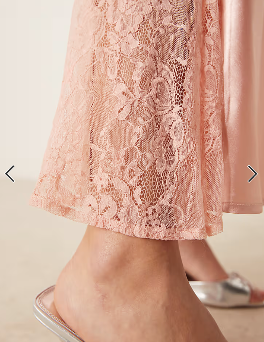 Miss Selfridge satin lace mix maxi slip dress in light pink