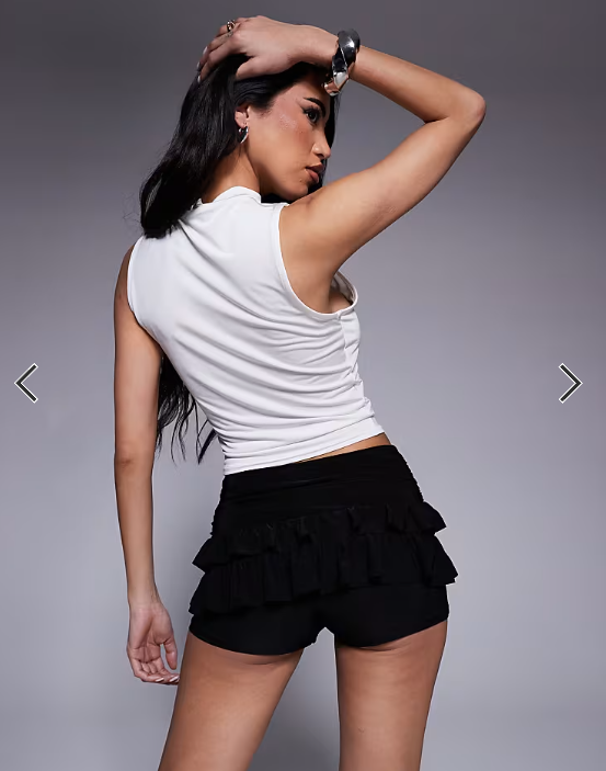 ASOS DESIGN slinky ruffle ultra mini skort in black
