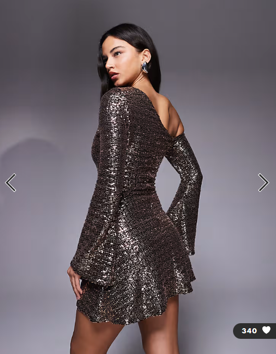 ASOS DESIGN off shoulder sequin angel sleeve mini dress in gold