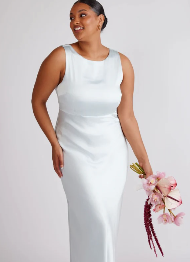 JANE Cowl Back Satin Bridesmaid Dress - Ice Blue