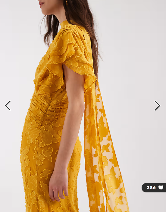 Pretty Lavish - v ndck frill jacquard godet maxi dress in ochre