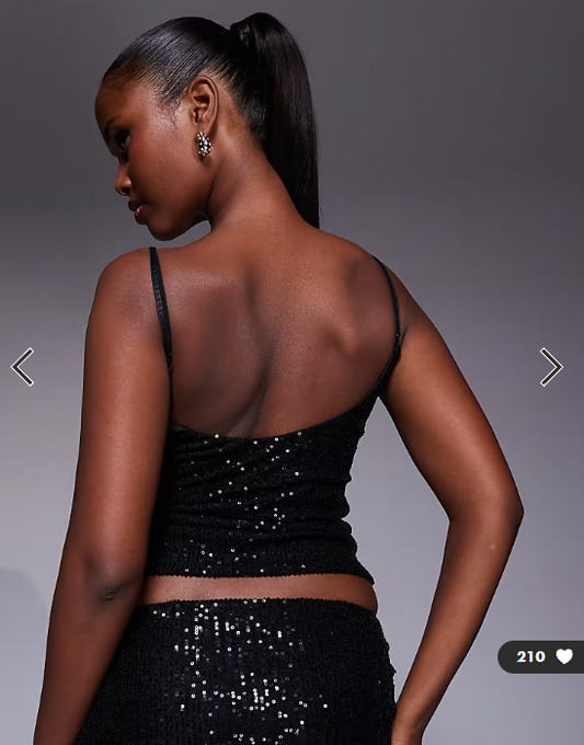 Fashionkilla exclusive sequin scoop neck cami top co-ord in black