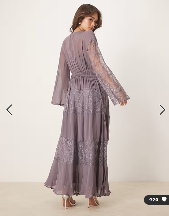 ASOS DESIGN long sleeve lace detailing maxi dress in grey