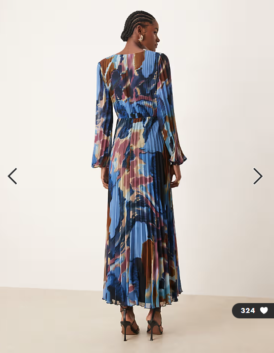 ASOS DESIGN Tall twist detail wrap front pleated midi dress in abstract navy