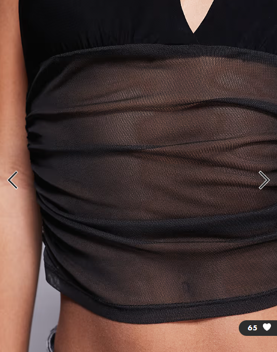 ASOS DESIGN slinky plunge halter top with ruched mesh in black