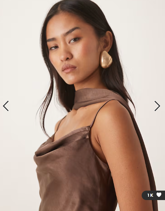 Pretty Lavish Bridesmaid Keisha satin cowl neck maxi dress with scarf in chocolate brown