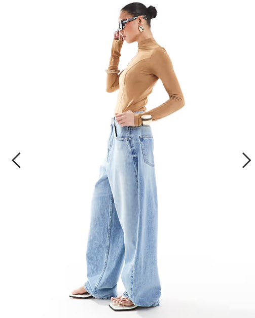 ASOS DESIGN high waisted barrel leg jeans in light mid blue